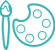 custom designed green painters pallet and brush Painters pallet and brush icon in teal